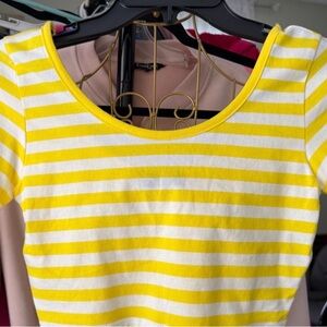 Popular Basics Yellow and White Striped Short Sleeve Tee